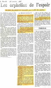 LES ORPHELINS DE L'ESPOIR article Le Monde par Bruno Ducoli 16 mars 1985